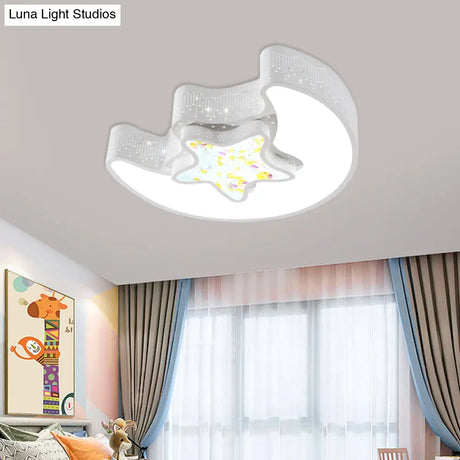 Starry Moon And Pentagram Led Ceiling Flush Lighting For Kids’ Bedroom - Acrylic Blue/Pink/White