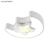 Starry Moon And Pentagram Led Ceiling Flush Lighting For Kids’ Bedroom - Acrylic Blue/Pink/White