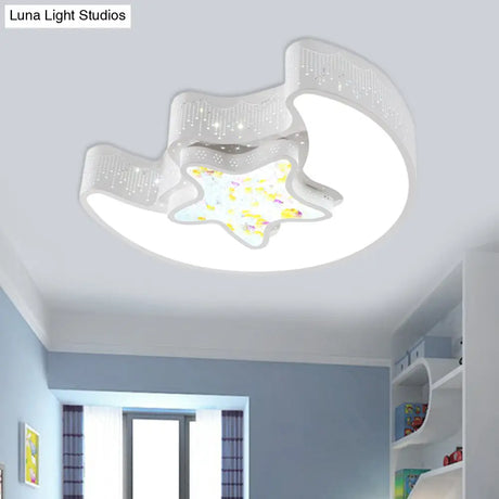 Starry Moon And Pentagram Led Ceiling Flush Lighting For Kids’ Bedroom - Acrylic Blue/Pink/White