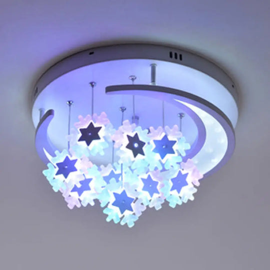 Starry Moon Led Ceiling Lamp For Theme Parks - Contemporary Style White /