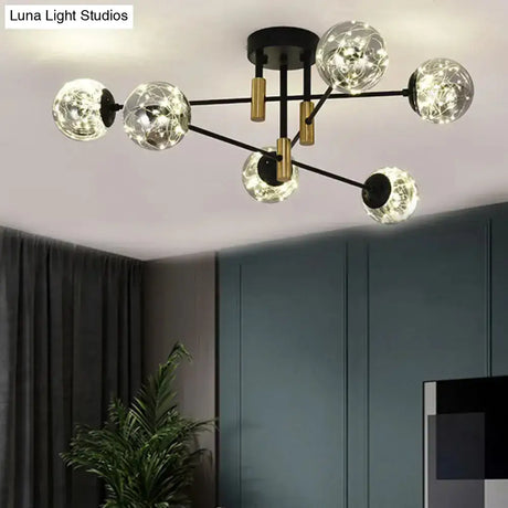 Starry Nordic Ball Semi Flush Light Fixture In Black Smoke Glass - Ideal For Living Room Ceiling