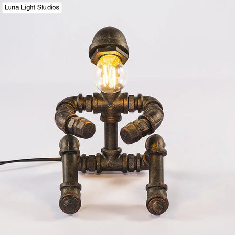 Steampunk 1-Head Iron Robot Table Lamp: Bronze Nightstand Lighting For Bedroom