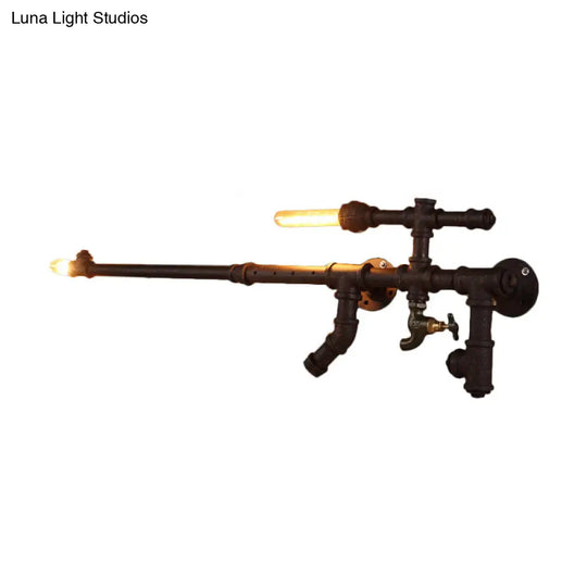 Steampunk Iron Gun Pipe Wall Sconce: Rust/Black 2-Head Bedroom Light Fixture