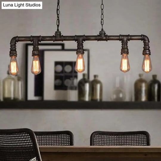 Steampunk Metal Water Pipe Pendant Light - 5 Bulbs Black Ideal For Dining Room Or Hanging Island