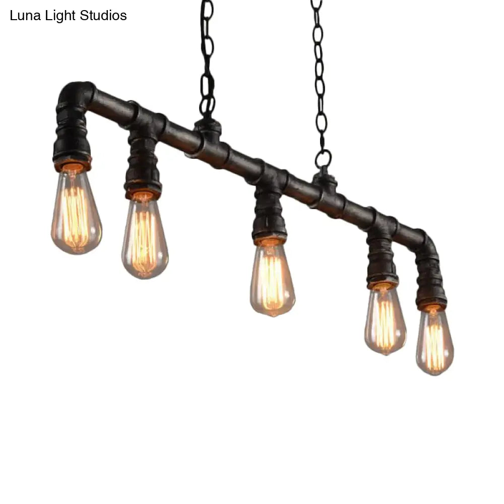 Steampunk Metal Water Pipe Pendant Light - 5 Bulbs Black Ideal For Dining Room Or Hanging Island