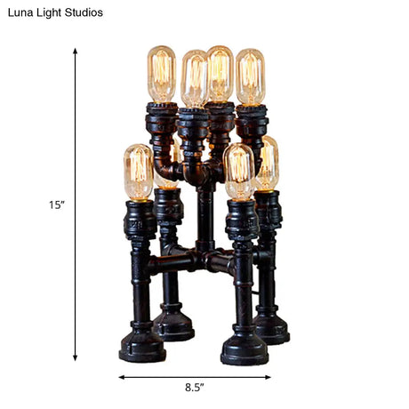 Steampunk Open Bulb Table Lamp - Multi Light Metallic Lighting In Black 8.5/14 Width Ideal For