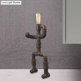 Steampunk Robot Wrought Iron Table Lamp With Pipe Design | Brass/Bronze Finish Perfect For Childrens