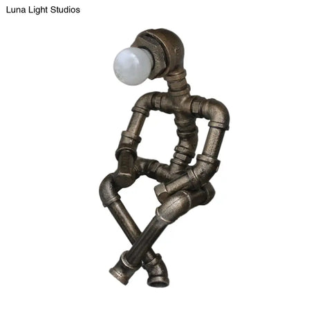 Steampunk Style Bronze Finish Iron Pipe Nightstand Lamp
