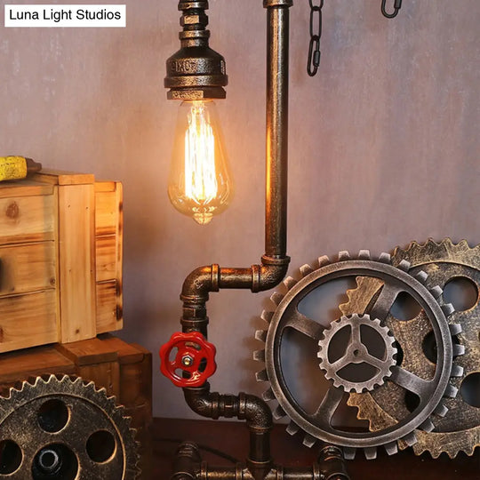 Steampunk Style Water Pipe Table Lamp Metal Antiqued Bronze Nightstand Light