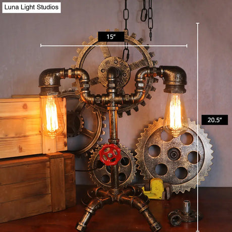 Steampunk Style Water Pipe Table Lamp Metal Antiqued Bronze Nightstand Light
