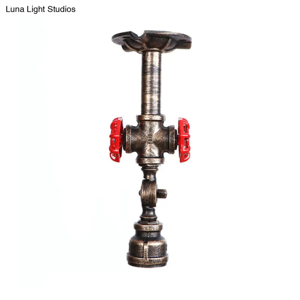 Steampunk Wrought Iron Semi-Flush Ceiling Fixture - Bronze Piped 1 Light For Living Room