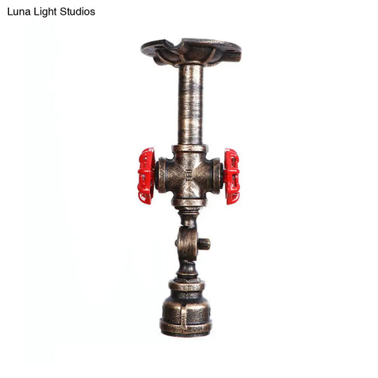 Steampunk Wrought Iron Semi-Flush Ceiling Fixture - Bronze Piped 1 Light For Living Room