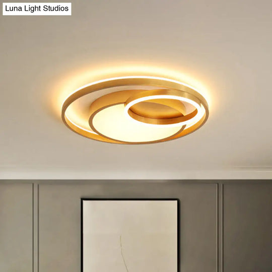 Stepless Dimming Gold Led Flush Mount Ceiling Lamp - 16/23.5 Wide Circle Acrylic Light Fixture