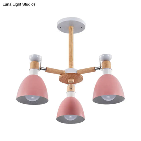 Study Room Ceiling Mount Light - Domed Metal Lamp With 3 Macaron Lights