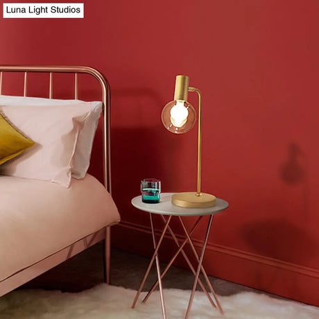 Stunning Gold Spherical Table Lamp With Smoke Gray/Clear Glass Shade - Perfect For Bedroom