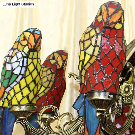 Stunning Multi-Color Parrot Chandelier: Lodge-Style Stained Glass Pendant Light