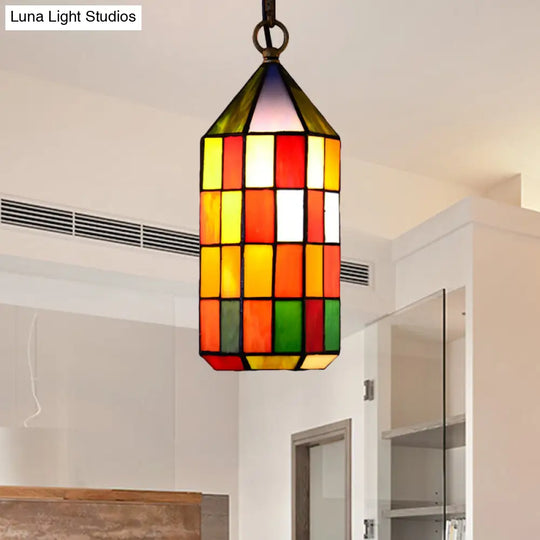Stained Glass Hanging Pendant Light For Bedroom Or Living Room Multicolored Shade
