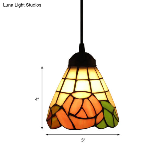 Tiffany-Style Pink Stained Glass Pendant Light - Cone Design 1 Head Elegant Hanging Fixture