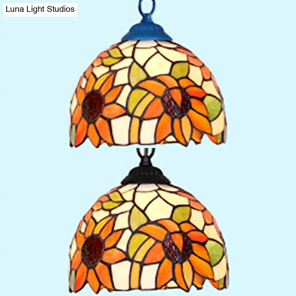 Stunning Tiffany Black/Blue Living Room Ceiling Light - Elegant Suspended Lighting Fixture With