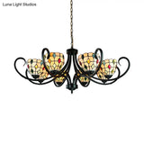 Stunning Tiffany Stained Glass Chandelier With Beaded Design - 5/6/8 Lights Beige Perfect For