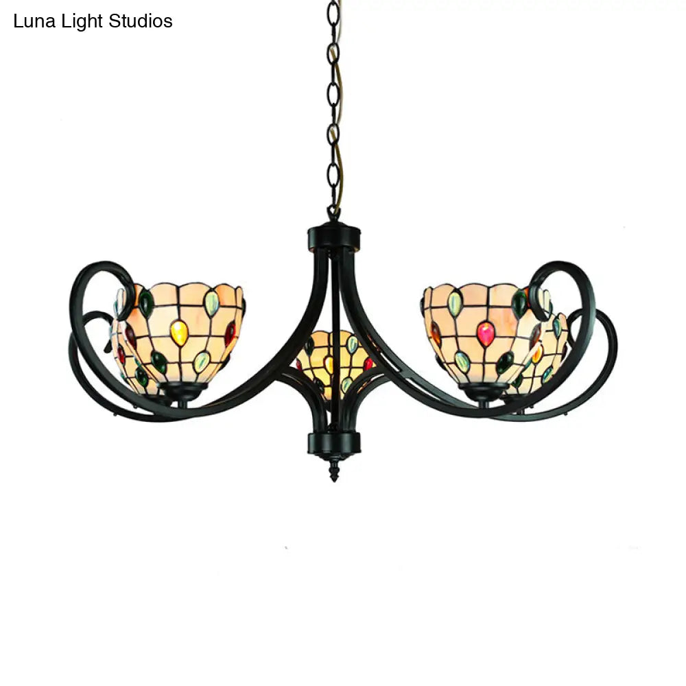 Stunning Tiffany Stained Glass Chandelier With Beaded Design - 5/6/8 Lights Beige Perfect For