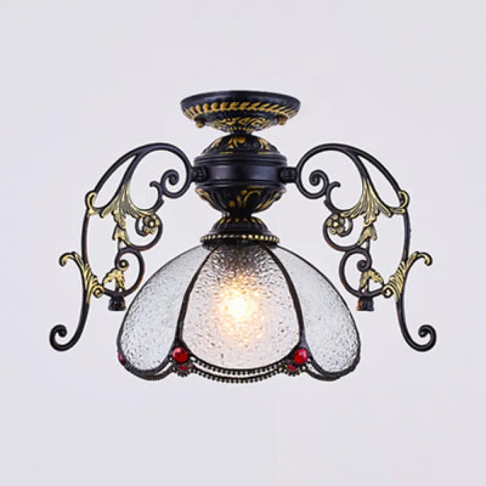 Stunning Traditional Stained Glass Ceiling Light With Blue Diamond/Frosted Shade - Black/White Semi