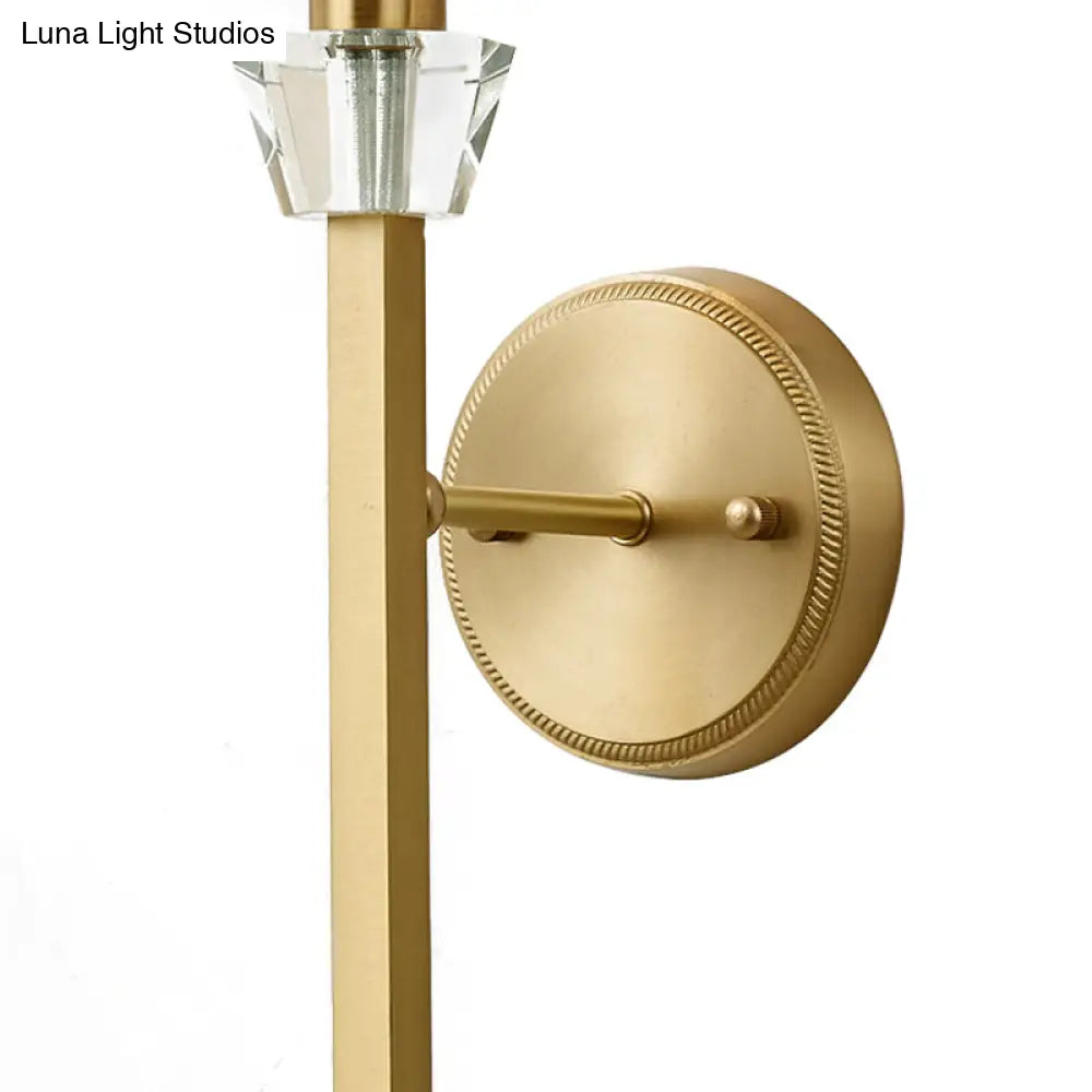 Stylish 1-Light Crystal Wall Sconce With Fabric Shade And Brass Cylinder - Modern Mount Light