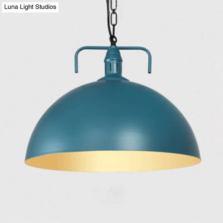 Stylish 1-Light Metal Pendant Light In Dark Blue - Domed Ceiling Fixture For Living Room (8 Or 10