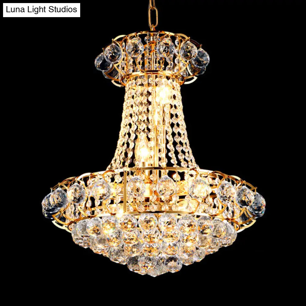 Stylish 10-Light Modern Chandelier With Crystal Shade – Gold Dome Hanging Ceiling Fixture