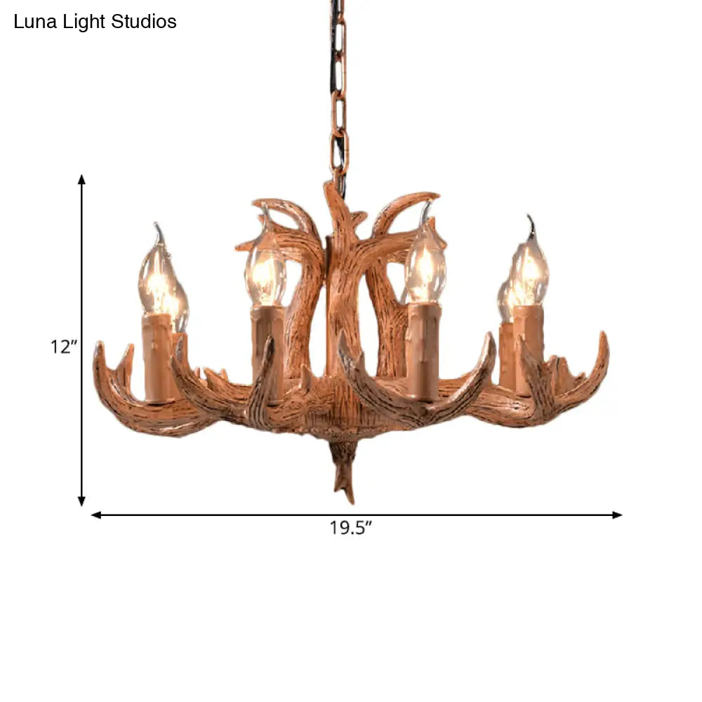 Stylish Antlers Chandelier With 8 Lights - Lodge-Inspired Resin Pendant Light Fixture In Wood