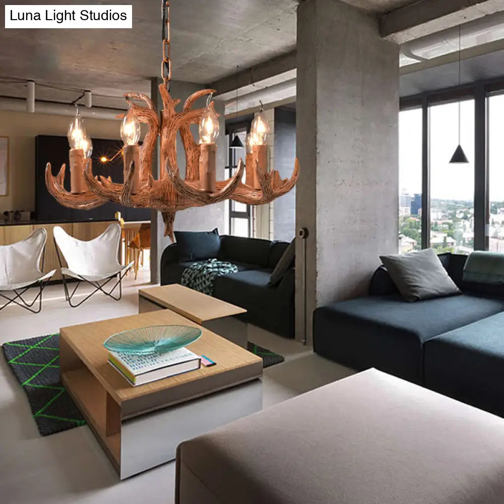 Stylish Antlers Chandelier With 8 Lights - Lodge-Inspired Resin Pendant Light Fixture In Wood