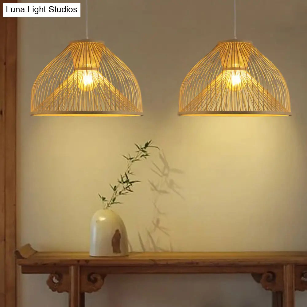 Stylish Asian 1-Light Bamboo Pendant Lamp For Dining Room Ceiling Fixture