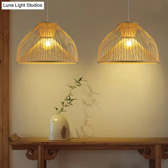 Stylish Asian 1-Light Bamboo Pendant Lamp For Dining Room Ceiling Fixture