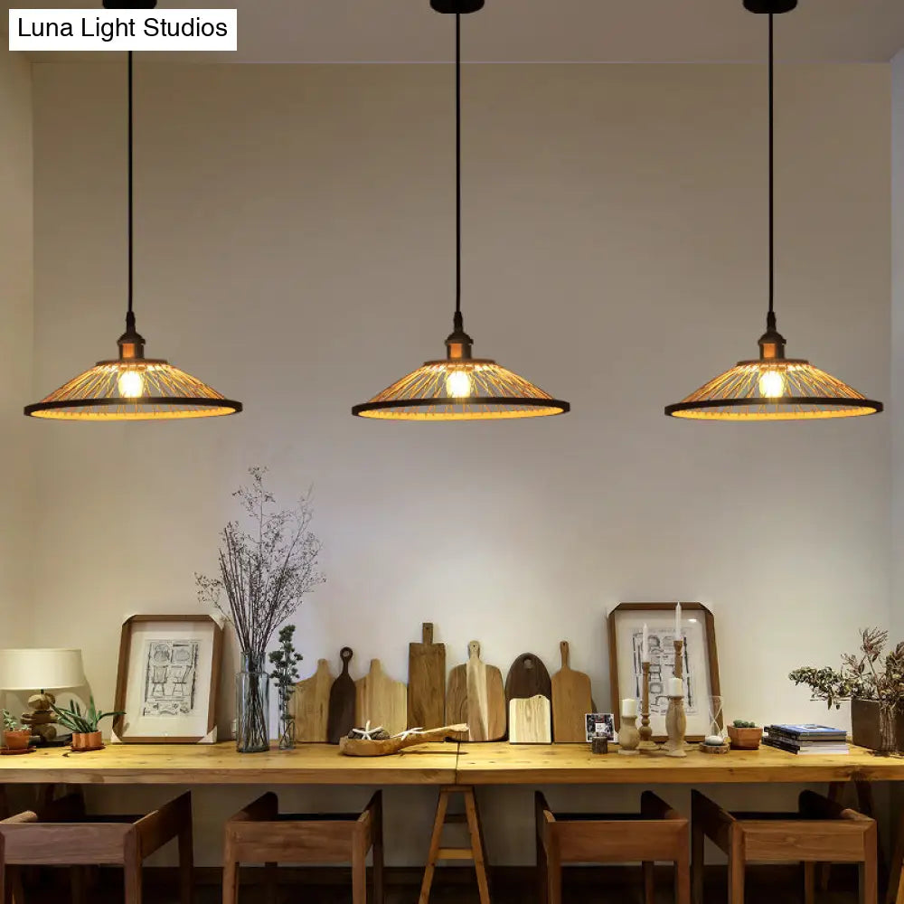 Stylish Asian Bamboo Pendant Hanging Lamp Ceiling Light - 1 Head Dome/Saucer Design In Beige For