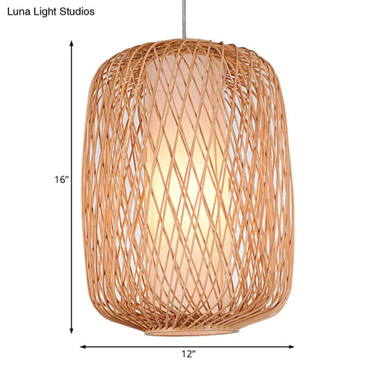 Stylish Asian Hand-Knitted Bamboo Pendant Lamp - Beige Shade 1 Light Living Room Lighting