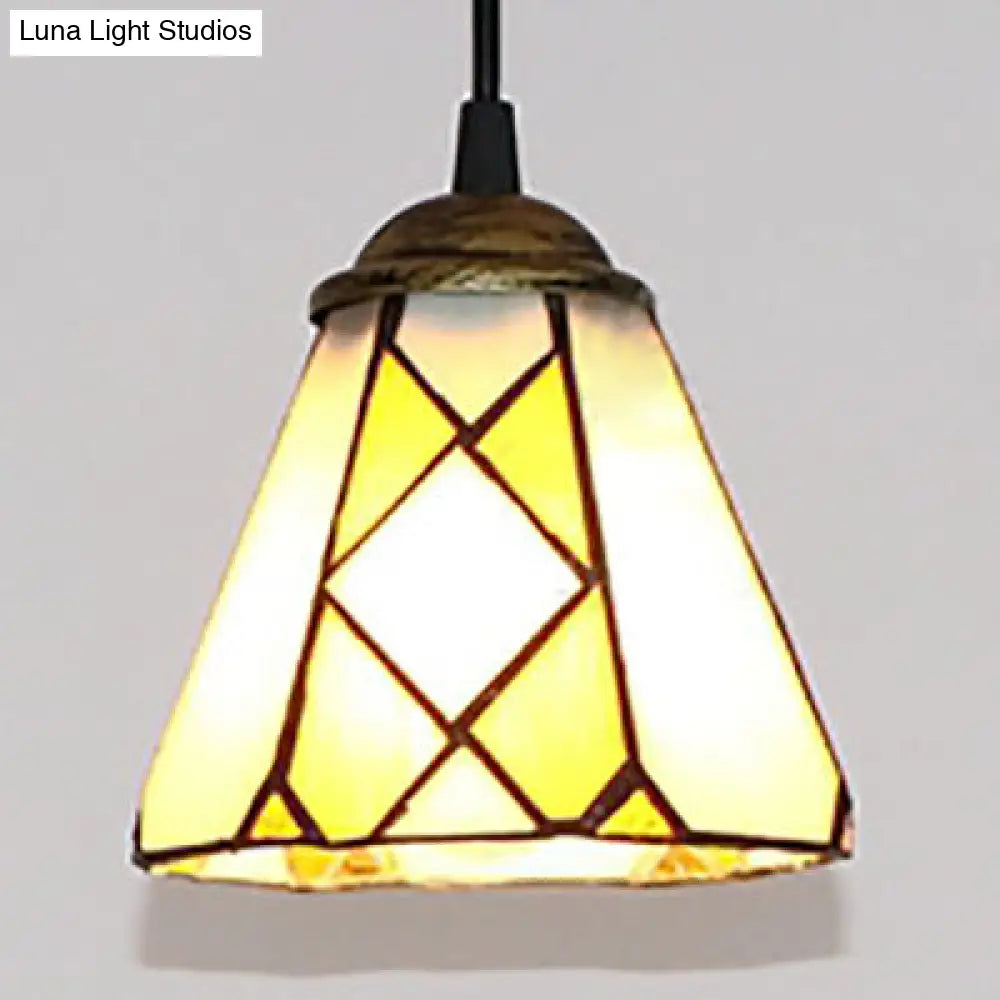 Tiffany-Style Tapered Hanging Lamp With Beige Stained Glass - Pendant Light For Bedroom