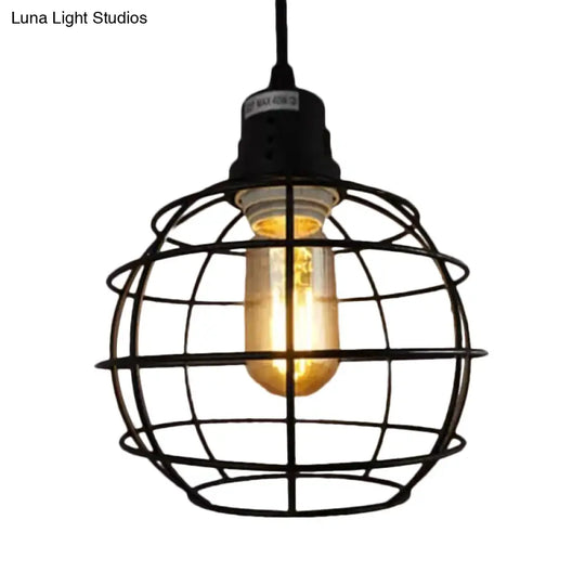 Nautical Style Metal Pendant Lamp With Black Global Shade - Perfect For Balcony Hanging