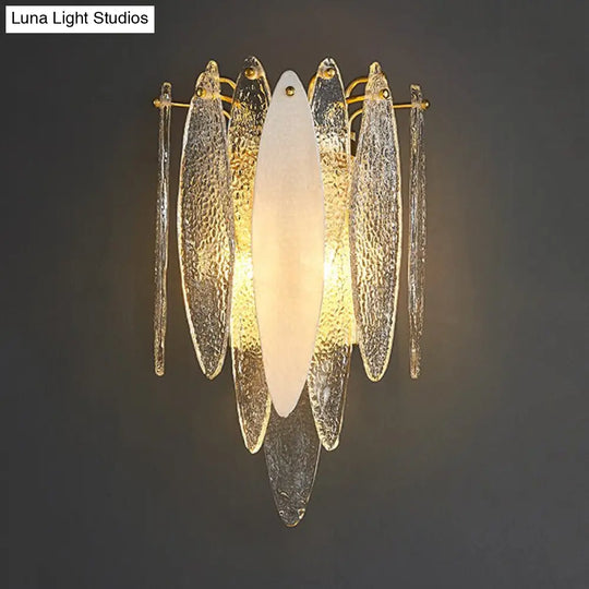 Stylish Blue/Clear Seedy Glass 2-Light Oval Flake Wall Sconce Lamp