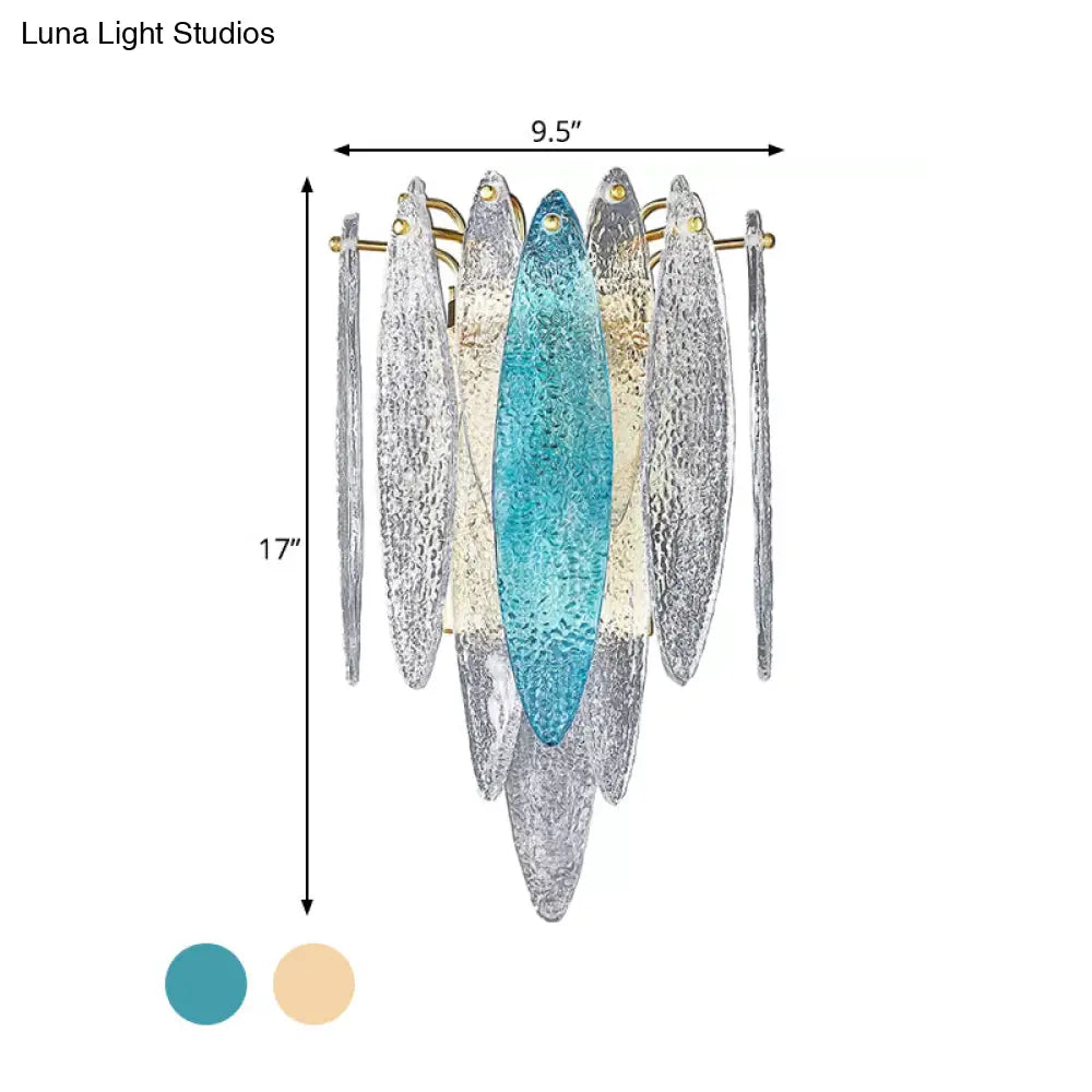 Stylish Blue/Clear Seedy Glass 2-Light Oval Flake Wall Sconce Lamp