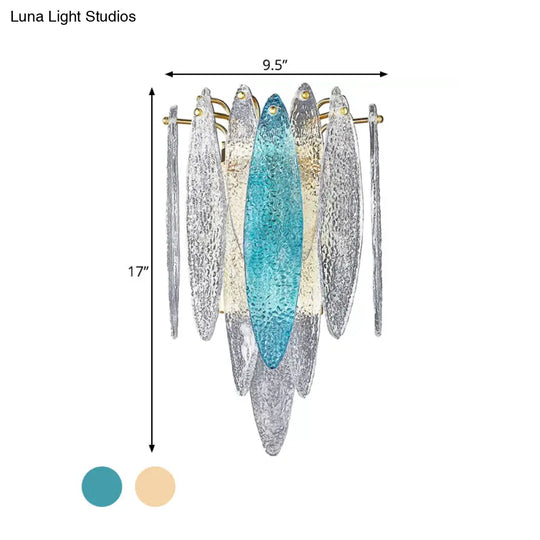 Stylish Blue/Clear Seedy Glass 2-Light Oval Flake Wall Sconce Lamp