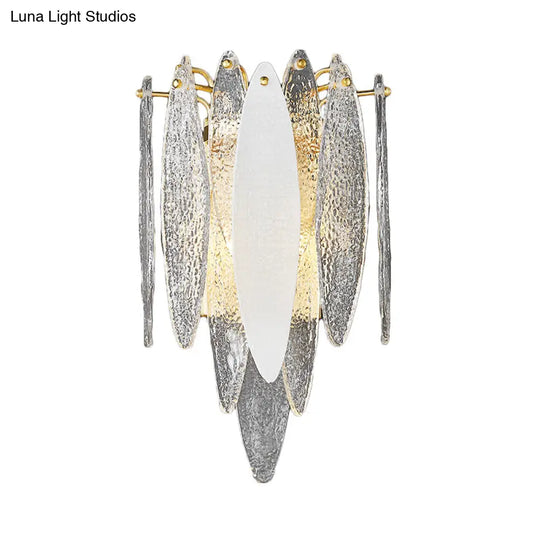 Stylish Blue/Clear Seedy Glass 2-Light Oval Flake Wall Sconce Lamp