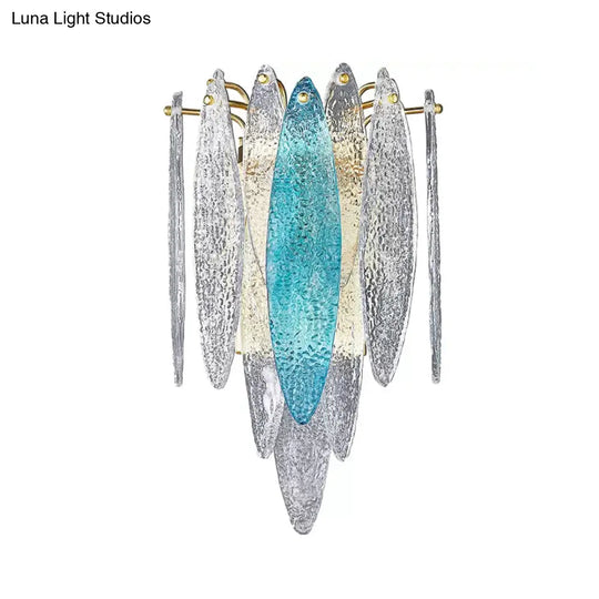 Stylish Blue/Clear Seedy Glass 2-Light Oval Flake Wall Sconce Lamp