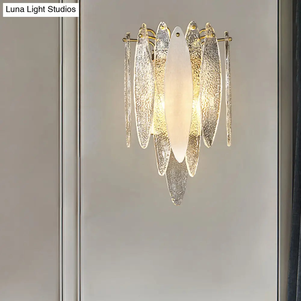 Stylish Blue/Clear Seedy Glass 2-Light Oval Flake Wall Sconce Lamp