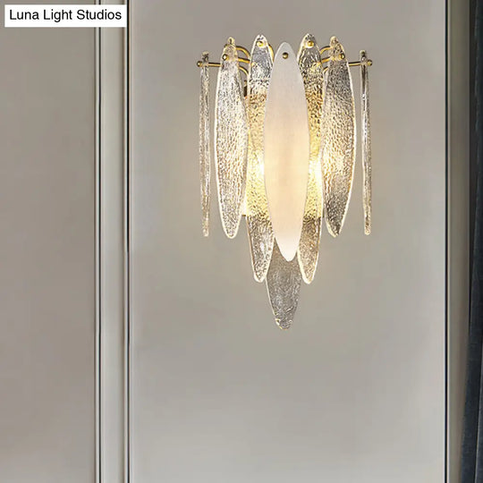 Stylish Blue/Clear Seedy Glass 2-Light Oval Flake Wall Sconce Lamp