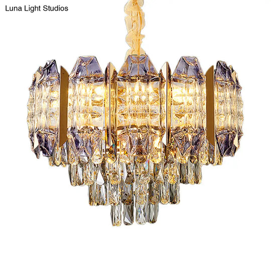Stylish Prismatic Crystal 9-Light Gold Ceiling Chandelier - Modern Conical Design