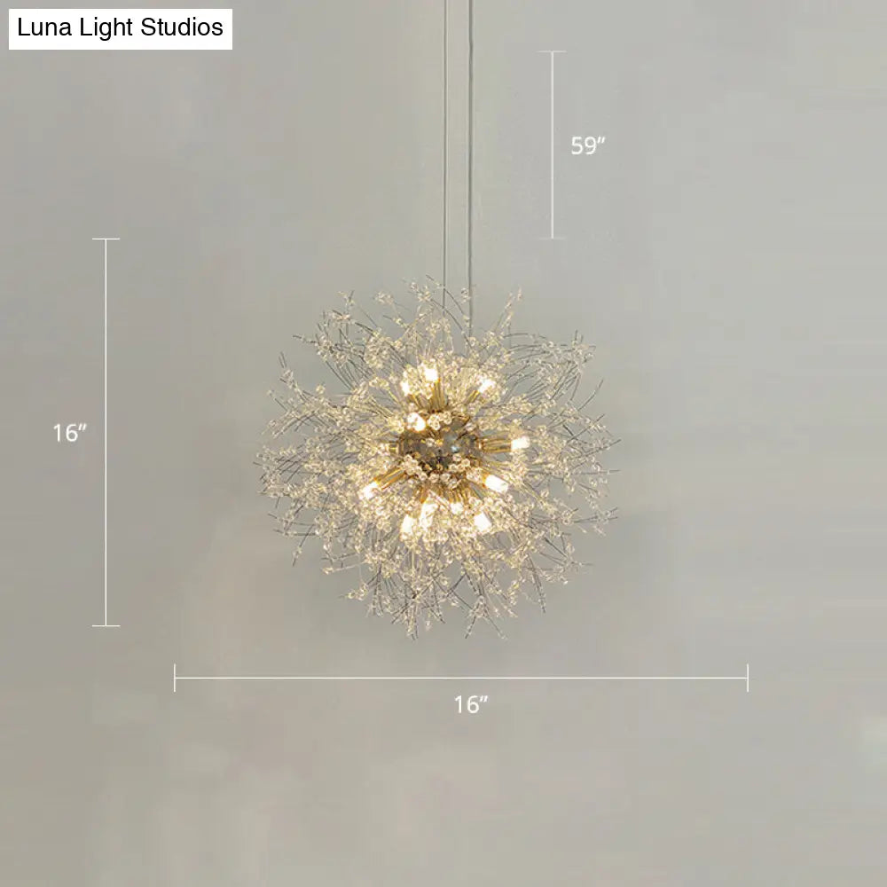 Clear Crystal Bead Led Ceiling Light: Modern & Stylish Dandelion Chandelier In Brass - Perfect For