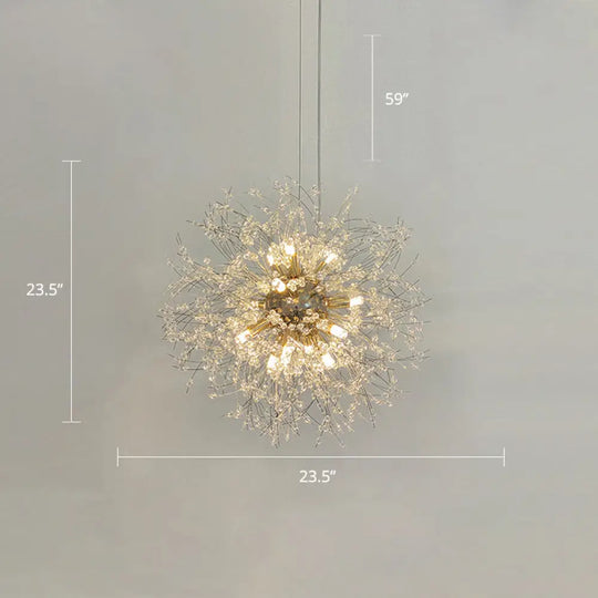Stylish Dandelion Chandelier With Clear Crystal Beads - Modern Led Ceiling Light For Bedroom Brass