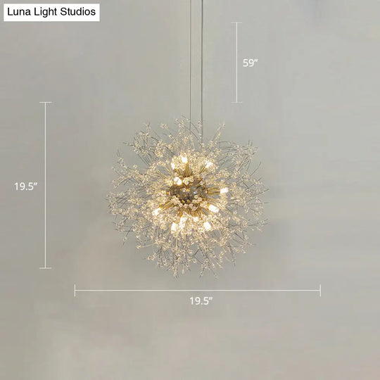 Clear Crystal Bead Led Ceiling Light: Modern & Stylish Dandelion Chandelier In Brass - Perfect For