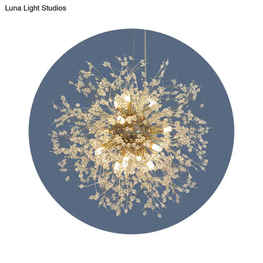 Clear Crystal Bead Led Ceiling Light: Modern & Stylish Dandelion Chandelier In Brass - Perfect For