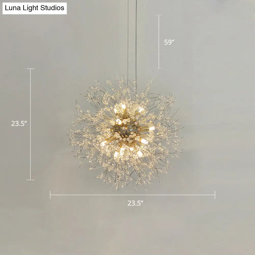 Clear Crystal Bead Led Ceiling Light: Modern & Stylish Dandelion Chandelier In Brass - Perfect For